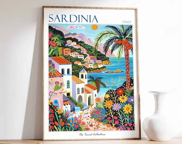 Sardinia Travel Poster, Tropical Beach Art Print