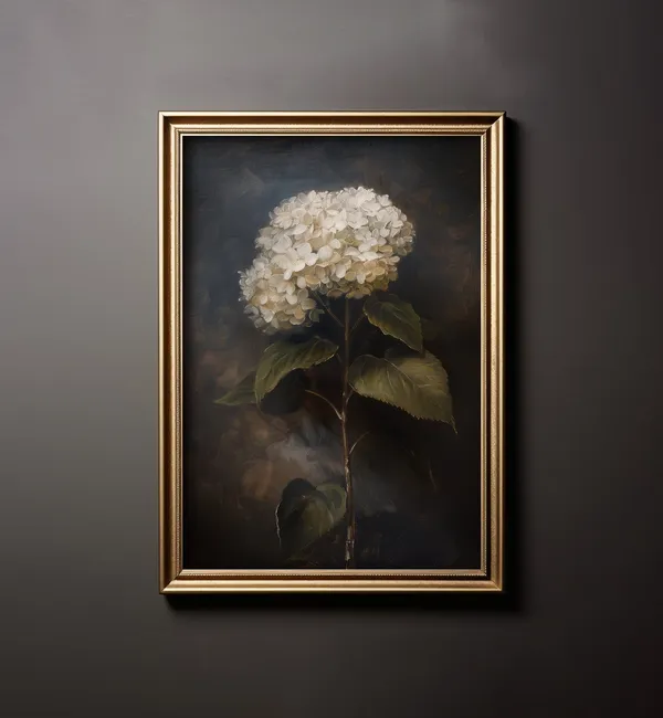 Vintage White Hydrangea Flower Painting Art Print