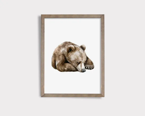 Sleeping Bear Nursery Print, Woodland Animal Art Print