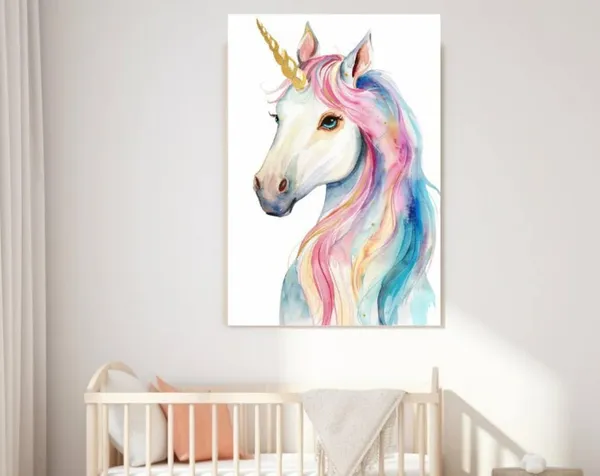 Watercolor Unicorn Nursery Art Print, Girls Decor