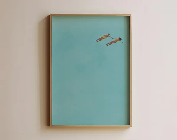 Man and Woman Floating in Pool, Summer Swim Art Print