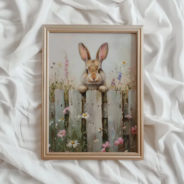 Easter Rabbit Art Print, Farmhouse Spring Bunny