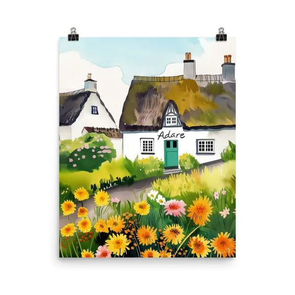 Adare Watercolor Travel Poster, Ireland Countryside