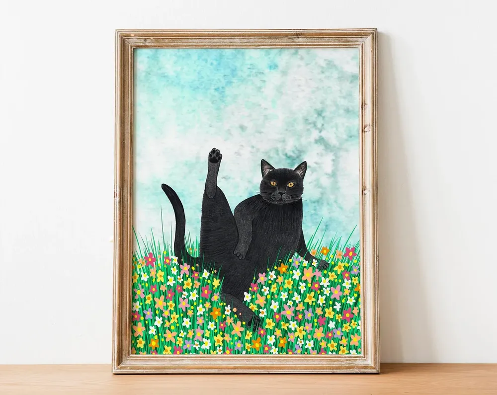Black Cat Animal Illustration Art Print