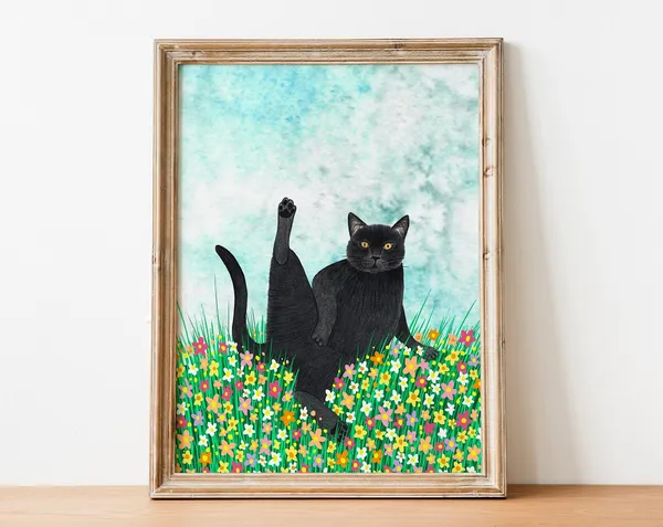 Black Cat Animal Illustration Art Print