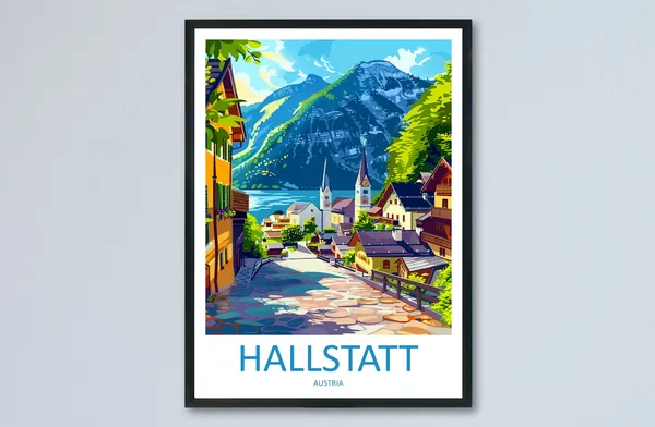Hallstatt Lake Art Print, Austria Alpine Landscape