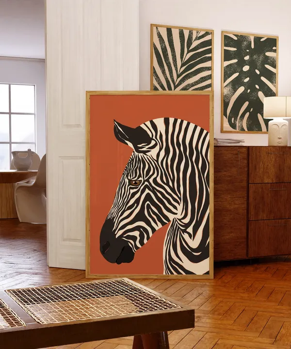 Modern Boho Zebra Poster, Jungle Safari Artwork