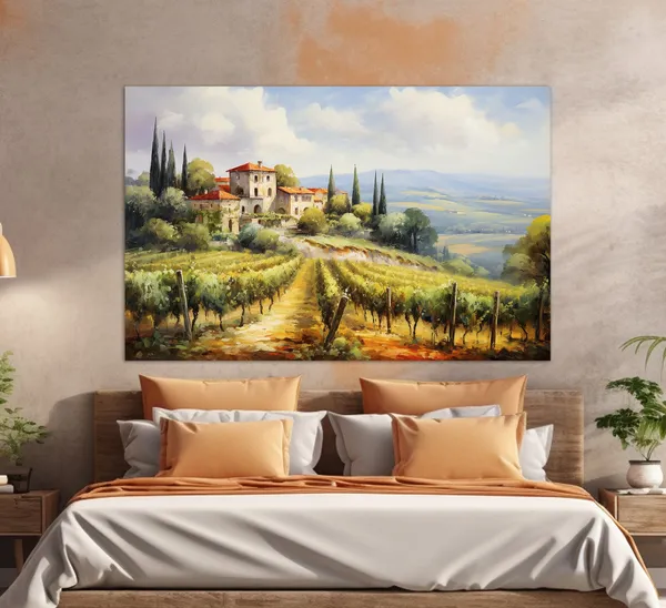 Vineyards in Tuscany Oil Painting Print, Italy