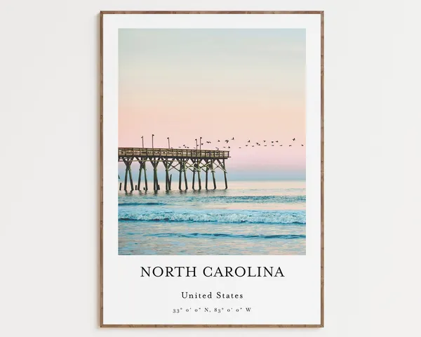 North Carolina Travel Poster, USA Architecture Print
