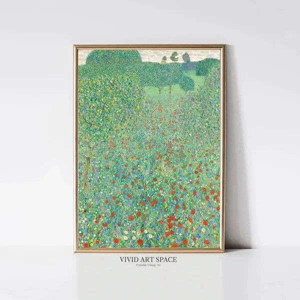 Gustav Klimt Poppy Field Vintage Floral Landscape Art Print