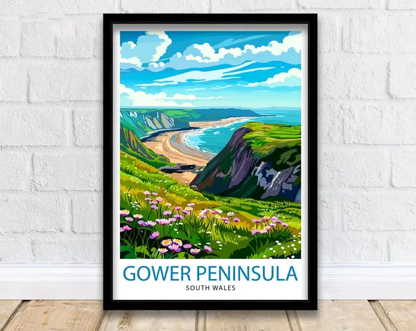Gower Peninsula Wales Travel Poster, Europe