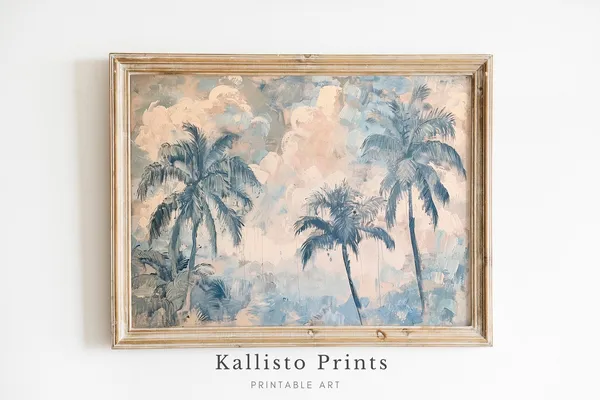 Tropical Palm Trees Painting, Soft Coastal Art Print