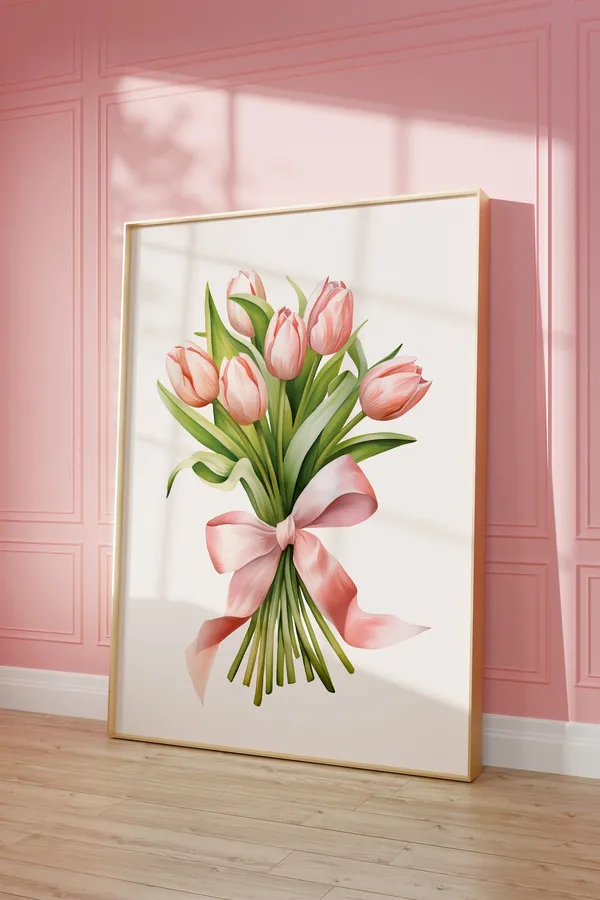 Spring Tulips Botanical Art Print, Pink Bouquet