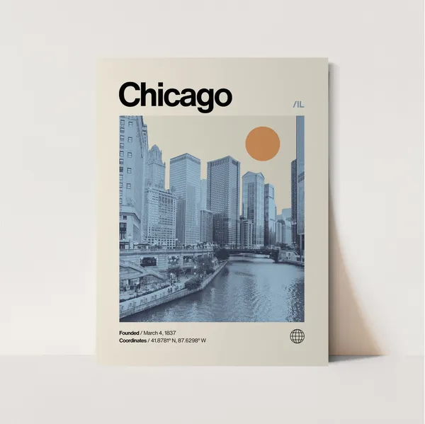 Chicago Minimalist Mid-Century Travel Poster Print