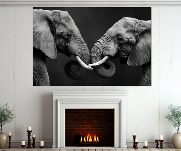 Elephants In Love, Black And White Wall Art Print