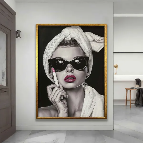 Woman Applying Lipstick Poster, Fashion Portrait