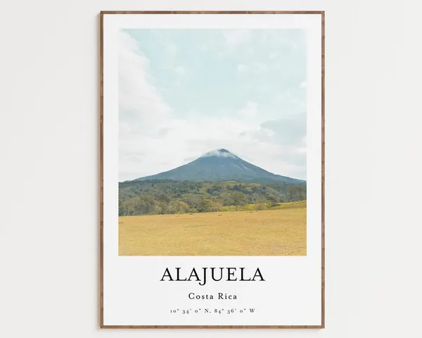 Costa Rica Volcano Travel Poster, Alajuela