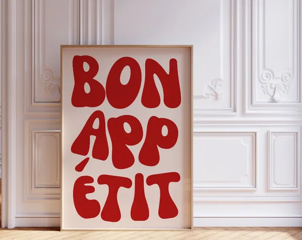Bon Appetit Trendy Typography Kitchen Poster Print