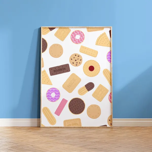 Biscuit Pattern Kitchen Poster, Retro British Print