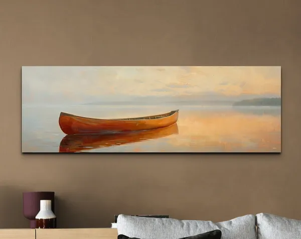 Brown Canoe Art Print, Rustic Lake House Decor