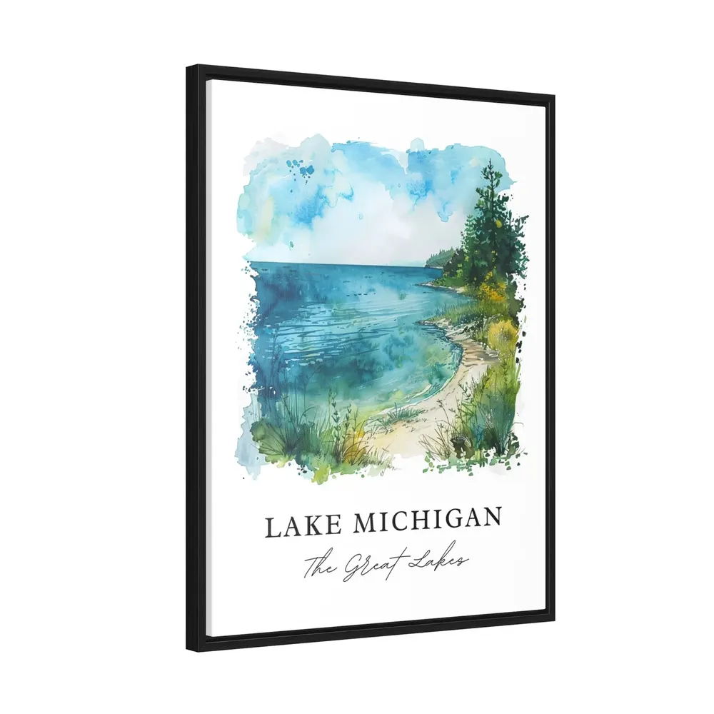 Lake Michigan Watercolor Travel Poster, Great Lakes - Image 2