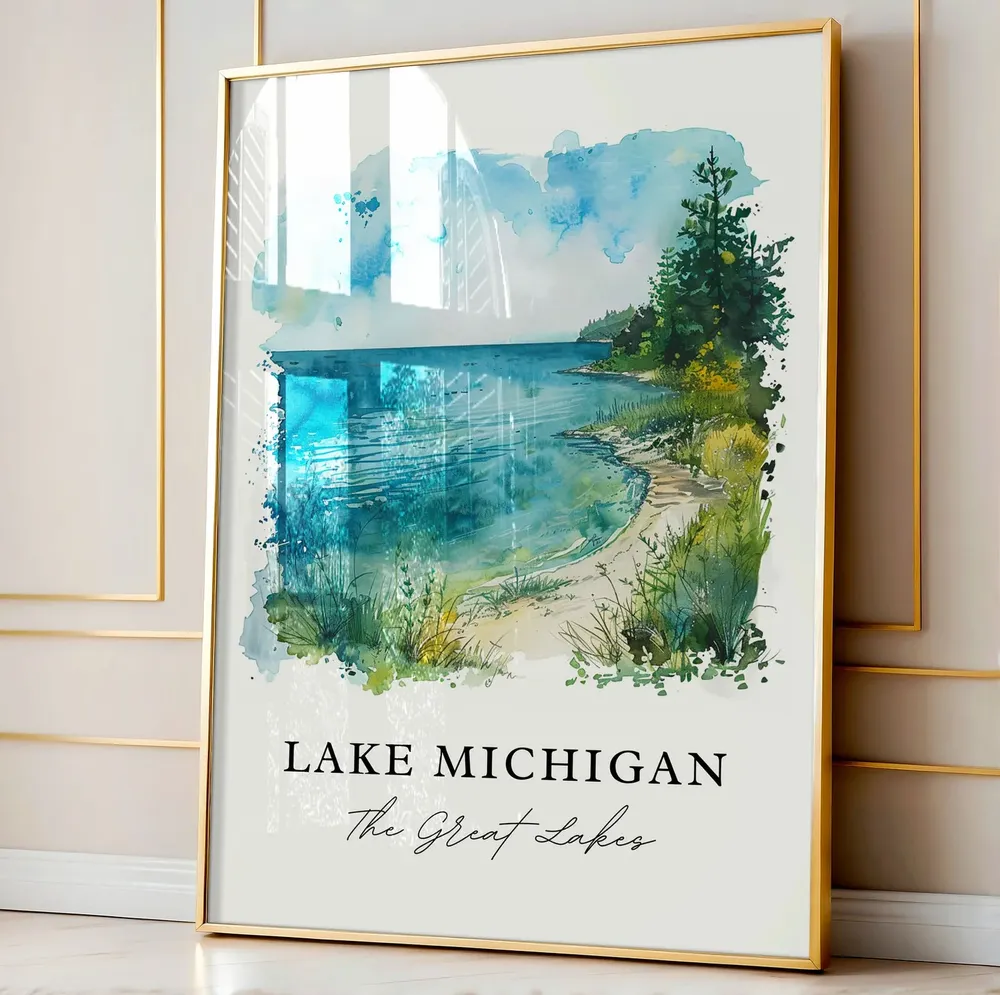 Lake Michigan Watercolor Travel Poster, Great Lakes - Image 4