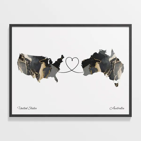 USA to Australia Map Poster, Travel Gift