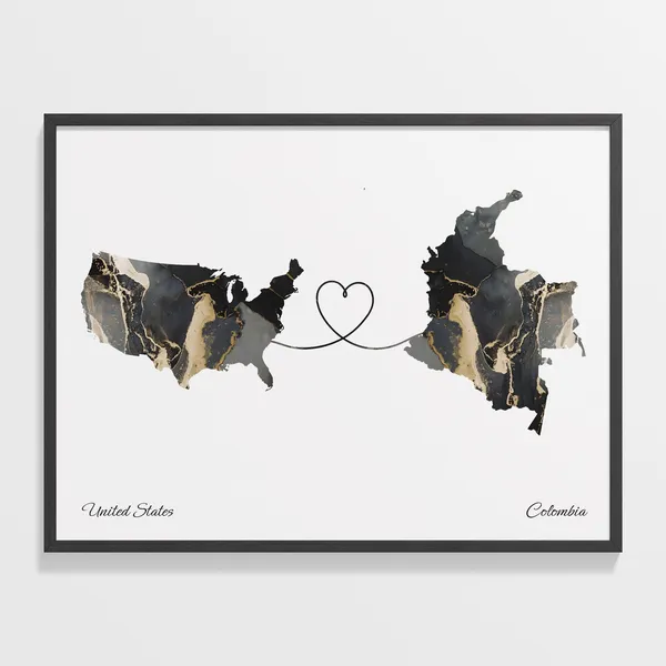 USA to Colombia Map Poster, Travel Wall Art Print