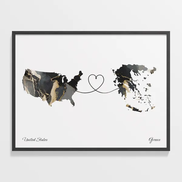 Custom Connection Map Print, Two Countries Map Poster