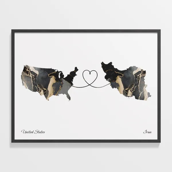 USA to Iran Map Poster, Travel Wall Art