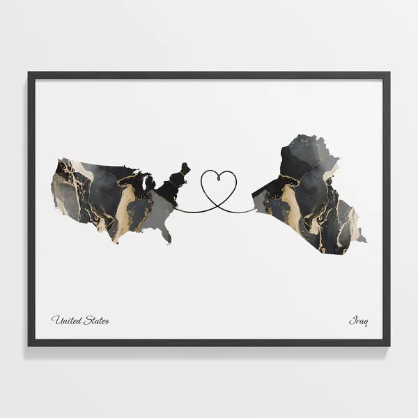 USA to Iraq Map Poster, Travel Wall Art