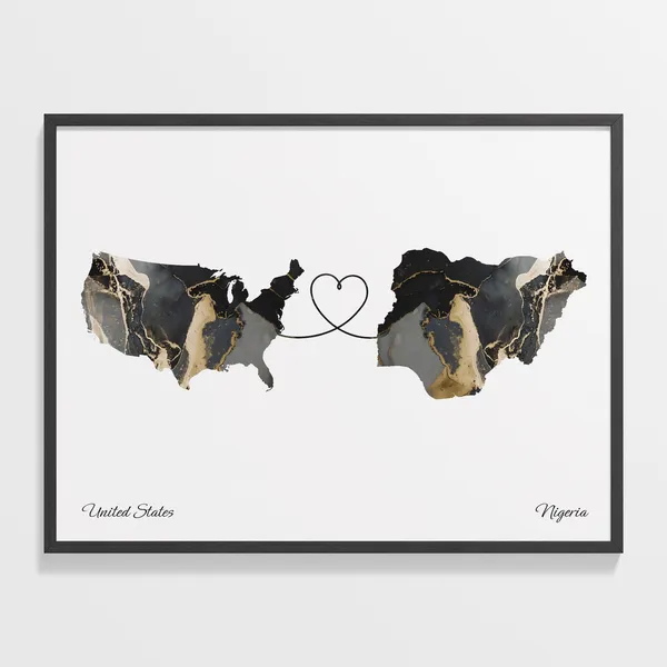 USA to Nigeria Map Poster, Travel Connection Print