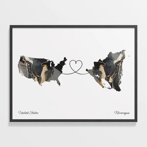 USA to Nicaragua Map Poster, Travel Gift
