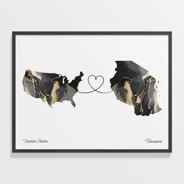 USA to Tanzania Moving Away Map Poster