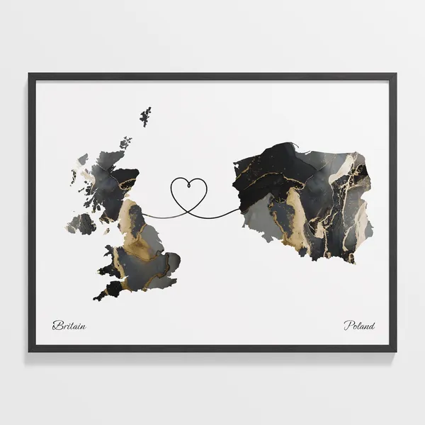 Britain To Poland Map Poster, Travel Print