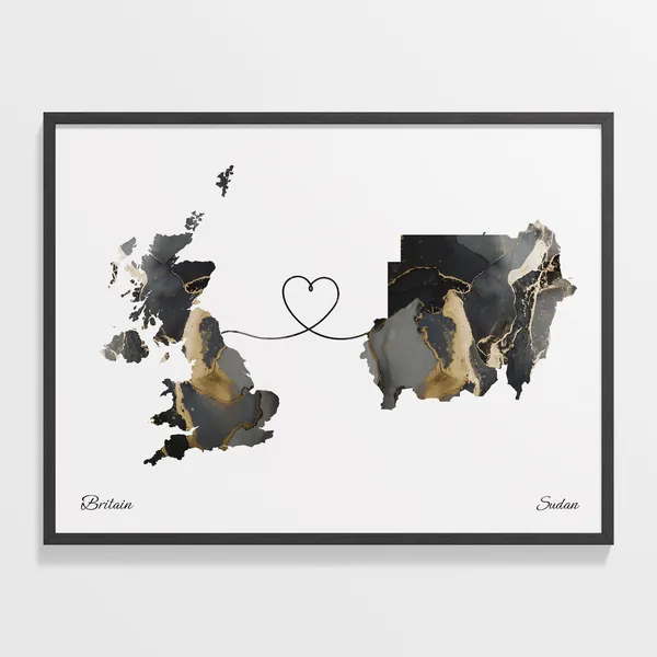 Britain To Sudan Map Print, Long Distance Travel Poster