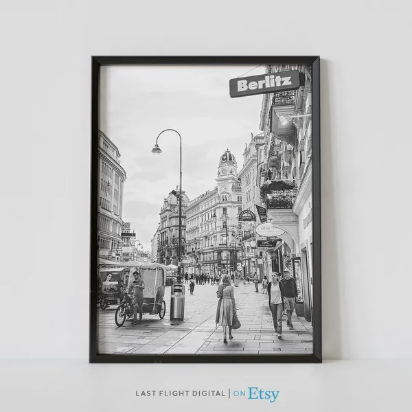 Vienna, Austria Travel Poster, City Streets Skyline