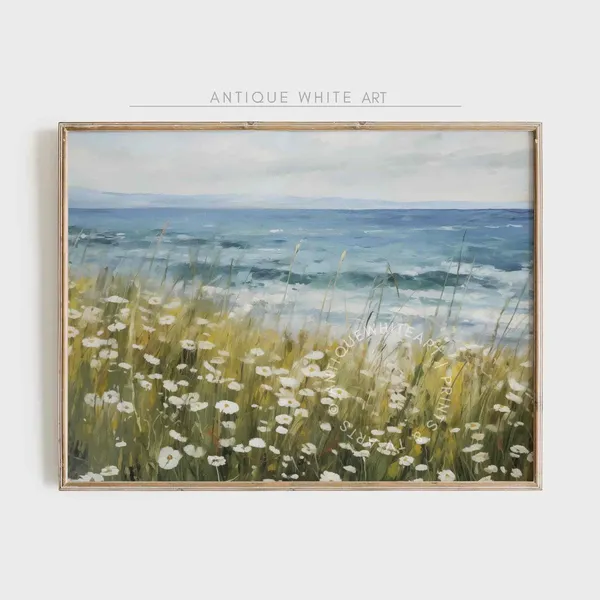 Wildflower Coastal Wall Art, Neutral Beach Landscape