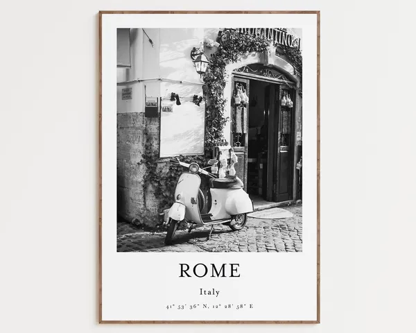 Rome Italy City View Art Print, Black and White