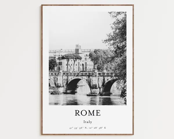 Rome Italy Cityscape, Black And White Travel Poster