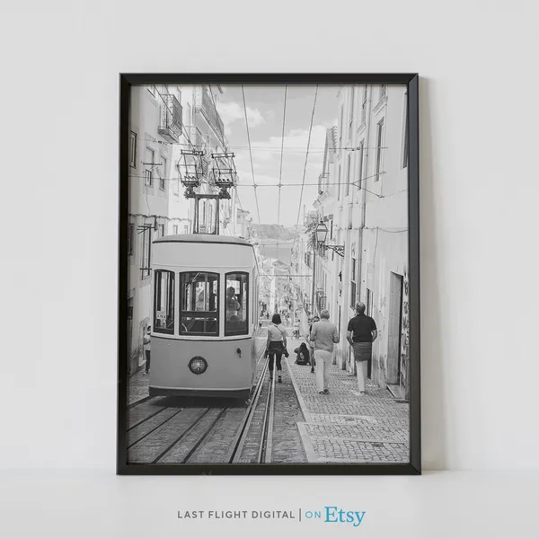 Lisbon Tram 28 Portugal Travel Poster, Black And White