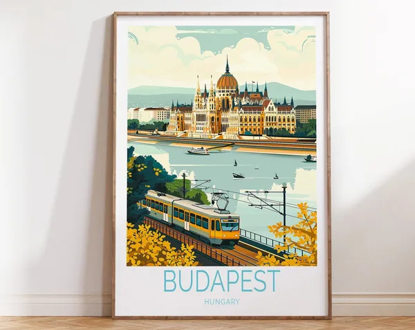 Budapest Hungary Travel Poster, Buda Castle Wall Art