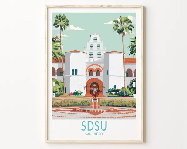 San Diego State University Travel Poster, Campus Print