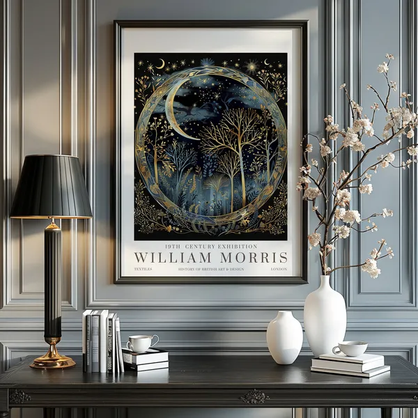 William Morris Moon Stars Vintage Poster Print