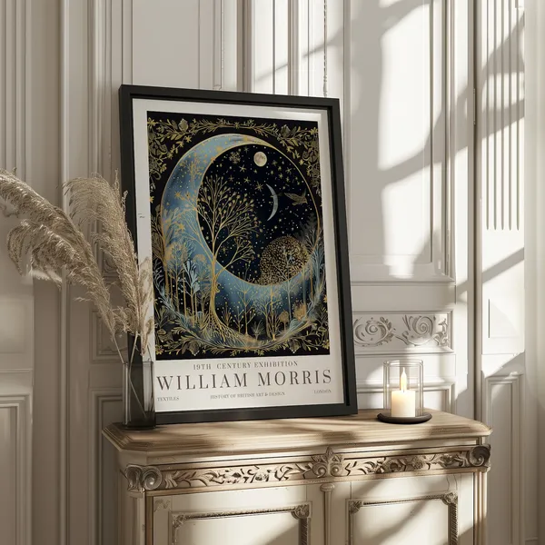 William Morris Moon Stars Vintage Exhibition Poster