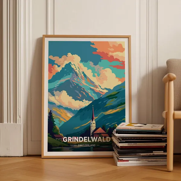 Switzerland Grindelwald Travel Poster, Swiss Alps