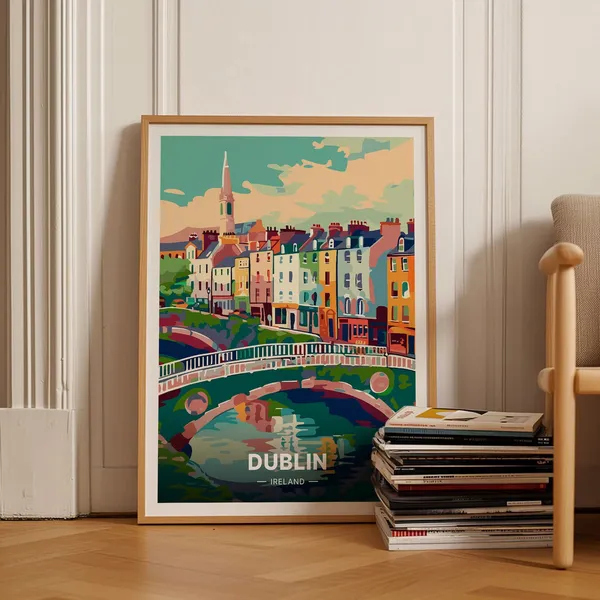 Dublin Vintage Ireland Travel Poster, European Cities