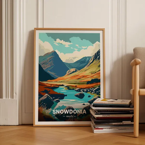 Snowdonia Wales Travel Poster, Nature Landscape