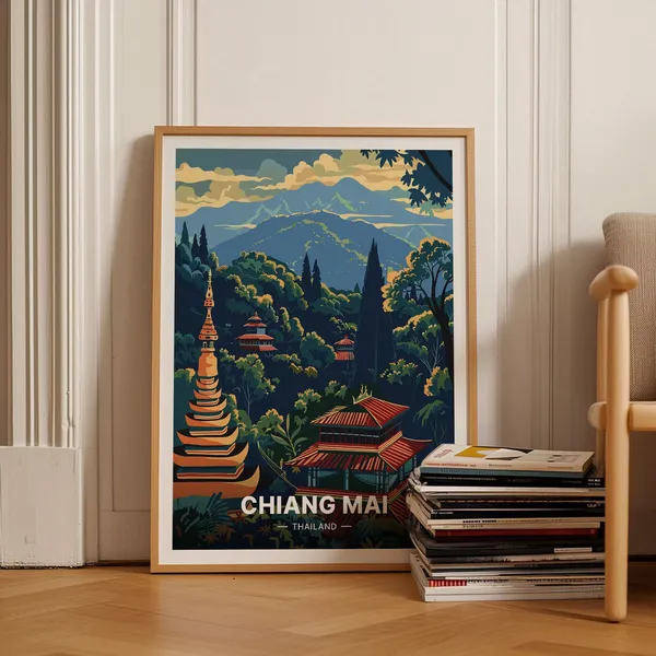 Chiang Mai Travel Poster, Thailand Cityscape Art