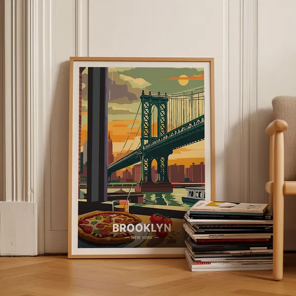 New York City Brooklyn Pizza Travel Poster